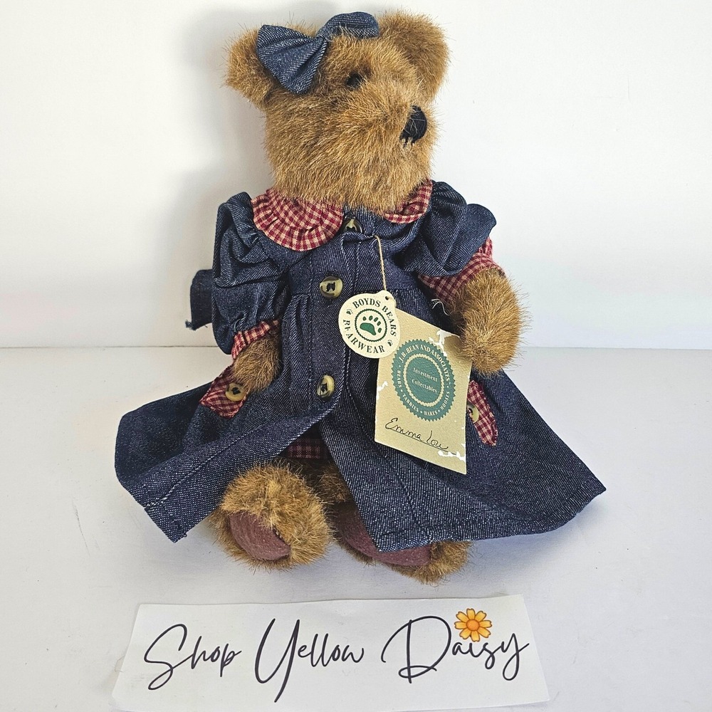 Vintage Boyds Bears Emma Lou J.B. Bean Series Denim Dress Gingham Plush Bear